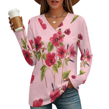Lade das Bild in den Galerie-Viewer, Personalisierbares Damen Langarmshirt mit V-Ausschnitt und Knöpfen