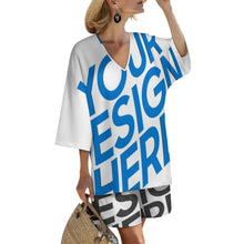 Lade das Bild in den Galerie-Viewer, Einzelbilddruck Damen / Frauen Set aus Hemd mit V-Ausschnitt und Fledermausärmeln und Shorts mit elastischer Taille YKL07 mit Fotos Muster Text Logo selbst gestalten und bedrucken