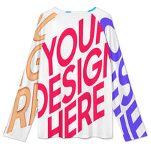 Lade das Bild in den Galerie-Viewer, Multi-Image-Design Damen / Frauen V-Ausschnitt Langarm T-Shirt mit Reißverschluss NT58 mit Foto Design Motiv Text selbst gestalten und bedrucken