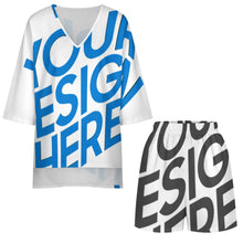 Lade das Bild in den Galerie-Viewer, Einzelbilddruck Damen / Frauen Set aus Hemd mit V-Ausschnitt und Fledermausärmeln und Shorts mit elastischer Taille YKL07 mit Fotos Muster Text Logo selbst gestalten und bedrucken