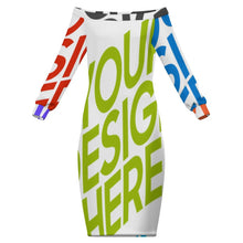 Lade das Bild in den Galerie-Viewer, Multi-Image-Design Damen / Frauen MXLD schulterfreies Langarm Kleid mit Fotos Muster Text Logo selbst gestalten und bedrucken
