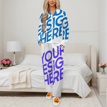Lade das Bild in den Galerie-Viewer, Einzelbild-Design Damen / Frauen Langärmliger Pyjama Anzug mit V-Ausschnitt B99TZ mit Foto Design Motiv Text selbst gestalten und bedrucken
