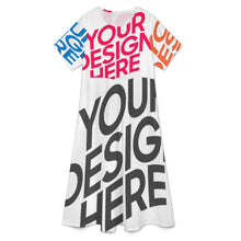 Lade das Bild in den Galerie-Viewer, Multi-Image-Design Damen / Frauen Kleid lang mit Rundhalsausschnitt und kurzen Ärmeln A89Q mit Foto Design Motiv Text selbst gestalten und bedrucken (Simple Design)