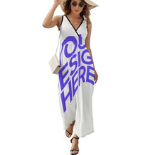 Lade das Bild in den Galerie-Viewer, Einzelbild-Design Langes Ärmelloses Sommer Kleid mit V-Ausschnitt Damen / Frauen NZ028 selbst gestalten und bedrucken