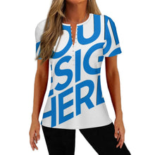 Lade das Bild in den Galerie-Viewer, Damen / Frauen Kurzarm Sommer T Shirt MLTW20337 mit fünf Knöpfen mit Foto Design Motiv Text selbst gestalten und bedrucken (Simple Design)