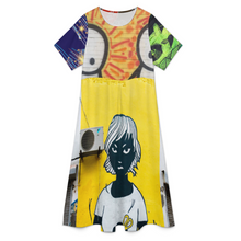Lade das Bild in den Galerie-Viewer, Multi-Image-Design Damen / Frauen Kleid lang mit Rundhalsausschnitt und kurzen Ärmeln A89Q mit Foto Design Motiv Text selbst gestalten und bedrucken (Simple Design)