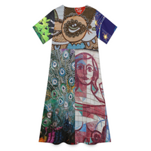 Lade das Bild in den Galerie-Viewer, Multi-Image-Design Damen / Frauen Kleid lang mit Rundhalsausschnitt und kurzen Ärmeln A89Q mit Foto Design Motiv Text selbst gestalten und bedrucken (Simple Design)