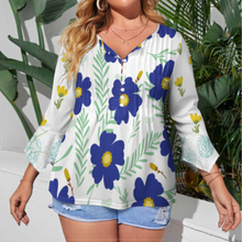 Lade das Bild in den Galerie-Viewer, Damen / Frauen Multi-Image-Design Langarm Shirt mit zehn Knöpfen und Rüschen Blütenblatt Ärmel mit Ihrem Design Motiv Foto Text selbst gestalten und bedrucken