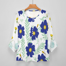 Lade das Bild in den Galerie-Viewer, Damen / Frauen Multi-Image-Design Langarm Shirt mit zehn Knöpfen und Rüschen Blütenblatt Ärmel mit Ihrem Design Motiv Foto Text selbst gestalten und bedrucken