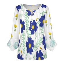 Lade das Bild in den Galerie-Viewer, Damen / Frauen Multi-Image-Design Langarm Shirt mit zehn Knöpfen und Rüschen Blütenblatt Ärmel mit Ihrem Design Motiv Foto Text selbst gestalten und bedrucken