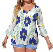 Lade das Bild in den Galerie-Viewer, Damen / Frauen Multi-Image-Design Langarm Shirt mit zehn Knöpfen und Rüschen Blütenblatt Ärmel mit Ihrem Design Motiv Foto Text selbst gestalten und bedrucken