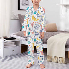 Lade das Bild in den Galerie-Viewer, Einzelbild-Design Jungen Mädchen Kinder Pyjama langarm Schlafanzug zum knöpfen 2 tlg. mit Foto Design Motiv Text selbst gestalten und bedrucken