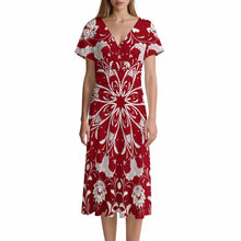 Lade das Bild in den Galerie-Viewer, Damen / Frauen Kurzärmliges Kleid mit V-Ausschnitt LYQ142 mit Foto Design Motiv Text selbst gestalten und bedrucken (Simple Design)