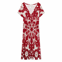 Lade das Bild in den Galerie-Viewer, Damen / Frauen Kurzärmliges Kleid mit V-Ausschnitt LYQ142 mit Foto Design Motiv Text selbst gestalten und bedrucken (Simple Design)