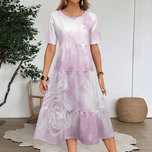 Lade das Bild in den Galerie-Viewer, Damen / Frauen Langes Kleid mit Rundhalsausschnitt und halblangen Ärmeln MWL784 mit Fotos Muster Text Logo selbst gestalten und bedrucken