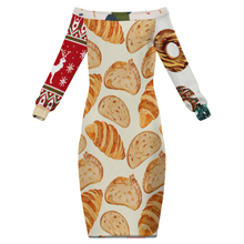 Lade das Bild in den Galerie-Viewer, Multi-Image-Design Damen / Frauen MXLD schulterfreies Langarm Kleid mit Fotos Muster Text Logo selbst gestalten und bedrucken