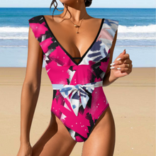 Lade das Bild in den Galerie-Viewer, Multi-Image-Design 2024 NEW Bademode Frauen Sexy Einteiliger Badeanzug Strandbadeanzug V Ausschnitt SDS2003 mit Rüschen Volants mit Foto Design Motiv Text selbst gestalten und bedrucken