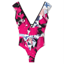 Lade das Bild in den Galerie-Viewer, Multi-Image-Design 2024 NEW Bademode Frauen Sexy Einteiliger Badeanzug Strandbadeanzug V Ausschnitt SDS2003 mit Rüschen Volants mit Foto Design Motiv Text selbst gestalten und bedrucken