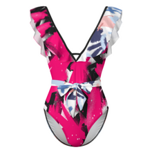 Lade das Bild in den Galerie-Viewer, Multi-Image-Design 2024 NEW Bademode Frauen Sexy Einteiliger Badeanzug Strandbadeanzug V Ausschnitt SDS2003 mit Rüschen Volants mit Foto Design Motiv Text selbst gestalten und bedrucken
