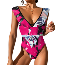 Lade das Bild in den Galerie-Viewer, Multi-Image-Design 2024 NEW Bademode Frauen Sexy Einteiliger Badeanzug Strandbadeanzug V Ausschnitt SDS2003 mit Rüschen Volants mit Foto Design Motiv Text selbst gestalten und bedrucken