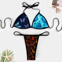 Lade das Bild in den Galerie-Viewer, Damen / Frauen Multi-Image-Design Push-Up Triangel Bikini Set 2-teilig Bademode J195D57 mit Schnüren BH + String mit Ihrem Design Motiv Foto Text selbst gestalten und bedrucken