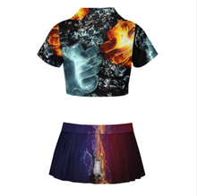 Lade das Bild in den Galerie-Viewer, Multi-Image-Design Frauen Cheerleader Kostüm Uniform Bauchfrei zweiteilig mit Foto Design Motiv Text selbst gestalten und bedrucken