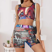 Lade das Bild in den Galerie-Viewer, Multi-Image-Design Hochwertiges Yoga Set Trainingsanzug mit Crop Top und Short 2-tlg YJ052 mit Foto Design Motiv Text selbst gestalten und bedrucken