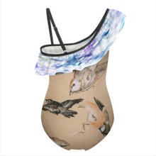Lade das Bild in den Galerie-Viewer, Multi-Image-Design Kinder Mädchen Badeanzug mit einem gerüschtem Träger und einem Spagettiträger Bademode NT010 mit Foto Design Motiv Text selbst gestalten und bedrucken