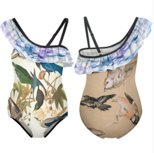 Lade das Bild in den Galerie-Viewer, Multi-Image-Design Kinder Mädchen Badeanzug mit einem gerüschtem Träger und einem Spagettiträger Bademode NT010 mit Foto Design Motiv Text selbst gestalten und bedrucken