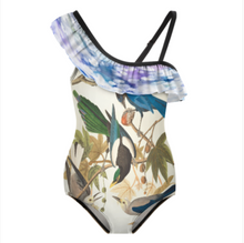 Lade das Bild in den Galerie-Viewer, Multi-Image-Design Kinder Mädchen Badeanzug mit einem gerüschtem Träger und einem Spagettiträger Bademode NT010 mit Foto Design Motiv Text selbst gestalten und bedrucken