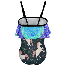 Lade das Bild in den Galerie-Viewer, Multi-Image-Design Kinder Mädchen Schulterfreier Badeanzug mit Rüschen Bademode NT045 mit Foto Design Motiv Text selbst gestalten und bedrucken