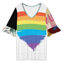 Lade das Bild in den Galerie-Viewer, Multi-Image-Druck Damen / Frauen T-Shirt mit V-Ausschnitt und Lotusärmeln NT101 mit Namen Fotos Text selbst gestalten und bedrucken