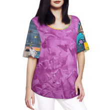 Lade das Bild in den Galerie-Viewer, Multi-Image-Design Damen / Frauen Großes T-Shirt mit Rundhalsausschnitt und Lotusblattärmeln NT104 mit Foto Design Motiv Text selbst gestalten und bedrucken (Simple Design)