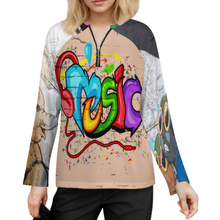 Lade das Bild in den Galerie-Viewer, Multi-Image-Design Damen / Frauen V-Ausschnitt Langarm T-Shirt mit Reißverschluss NT58 mit Foto Design Motiv Text selbst gestalten und bedrucken