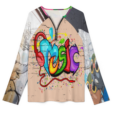 Lade das Bild in den Galerie-Viewer, Multi-Image-Design Damen / Frauen V-Ausschnitt Langarm T-Shirt mit Reißverschluss NT58 mit Foto Design Motiv Text selbst gestalten und bedrucken