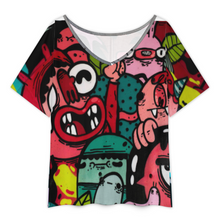 Lade das Bild in den Galerie-Viewer, Multi-Image-Design Damen / Frauen Lockeres V-Ausschnitt T-Shirt mit Schlitzsaum NT65 mit Foto Design Motiv Text selbst gestalten und bedrucken (Simple Design)