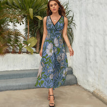 Lade das Bild in den Galerie-Viewer, Einzelbild-Design Langes Ärmelloses Sommer Kleid mit V-Ausschnitt Damen / Frauen NZ028 selbst gestalten und bedrucken