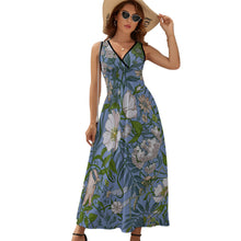 Lade das Bild in den Galerie-Viewer, Einzelbild-Design Langes Ärmelloses Sommer Kleid mit V-Ausschnitt Damen / Frauen NZ028 selbst gestalten und bedrucken