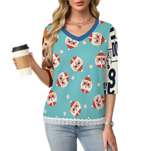 Lade das Bild in den Galerie-Viewer, Multi-Image-Druck Damen / Frauen V-Ausschnitt T-Shirt mit Spitzenbesatz und halblangen Ärmeln SDS2513 mit Foto Design Motiv Text selbst gestalten und bedrucken