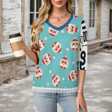 Lade das Bild in den Galerie-Viewer, Multi-Image-Druck Damen / Frauen V-Ausschnitt T-Shirt mit Spitzenbesatz und halblangen Ärmeln SDS2513 mit Foto Design Motiv Text selbst gestalten und bedrucken