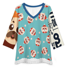 Lade das Bild in den Galerie-Viewer, Multi-Image-Druck Damen / Frauen V-Ausschnitt T-Shirt mit Spitzenbesatz und halblangen Ärmeln SDS2513 mit Foto Design Motiv Text selbst gestalten und bedrucken