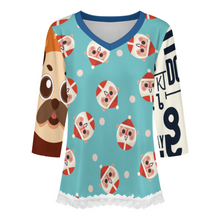 Lade das Bild in den Galerie-Viewer, Multi-Image-Druck Damen / Frauen V-Ausschnitt T-Shirt mit Spitzenbesatz und halblangen Ärmeln SDS2513 mit Foto Design Motiv Text selbst gestalten und bedrucken