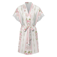 Lade das Bild in den Galerie-Viewer, Einzelbild-Design Damen/Frauen Kurzärmeliger Bademantel Pyjama mit Gürtel und Spitzenbesatz SDS2517 mit Foto Design Motiv Text selbst gestalten und bedrucken