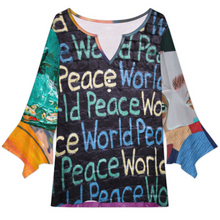 Lade das Bild in den Galerie-Viewer, Multi-Image-Design Damen / Frauen Long T-Shirt mit drei Knöpfen und Blütenärmeln VJK mit Foto Design Motiv Text selbst gestalten und bedrucken (Simple Design)
