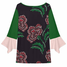 Lade das Bild in den Galerie-Viewer, Einzelbild-Design Damen / Frauen Long T-Shirt mit drei Knöpfen und Blütenärmeln VJK mit Foto Design Motiv Text selbst gestalten und bedrucken (Simple Design)