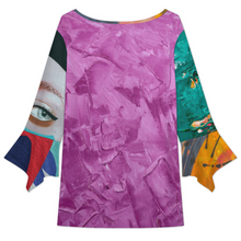 Lade das Bild in den Galerie-Viewer, Multi-Image-Design Damen / Frauen Long T-Shirt mit drei Knöpfen und Blütenärmeln VJK mit Foto Design Motiv Text selbst gestalten und bedrucken (Simple Design)