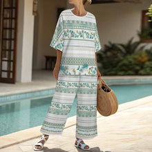 Lade das Bild in den Galerie-Viewer, Einzelbilddruck Damen / Frauen Set aus Hemd mit Rundhalsausschnitt und Fledermausärmeln + Hose mit weitem Bein und elastischem Bund YKL04 mit Fotos Muster Text Logo selbst gestalten und bedrucken