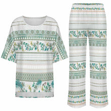 Lade das Bild in den Galerie-Viewer, Einzelbilddruck Damen / Frauen Set aus Hemd mit Rundhalsausschnitt und Fledermausärmeln + Hose mit weitem Bein und elastischem Bund YKL04 mit Fotos Muster Text Logo selbst gestalten und bedrucken