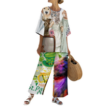Lade das Bild in den Galerie-Viewer, Multi-Image-Druck Damen / Frauen Set aus Hemd mit Rundhalsausschnitt und Fledermausärmeln + Hose mit weitem Bein und elastischem Bund YKL04 mit Fotos Muster Text Logo selbst gestalten und bedrucken