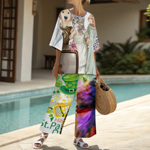 Lade das Bild in den Galerie-Viewer, Multi-Image-Druck Damen / Frauen Set aus Hemd mit Rundhalsausschnitt und Fledermausärmeln + Hose mit weitem Bein und elastischem Bund YKL04 mit Fotos Muster Text Logo selbst gestalten und bedrucken